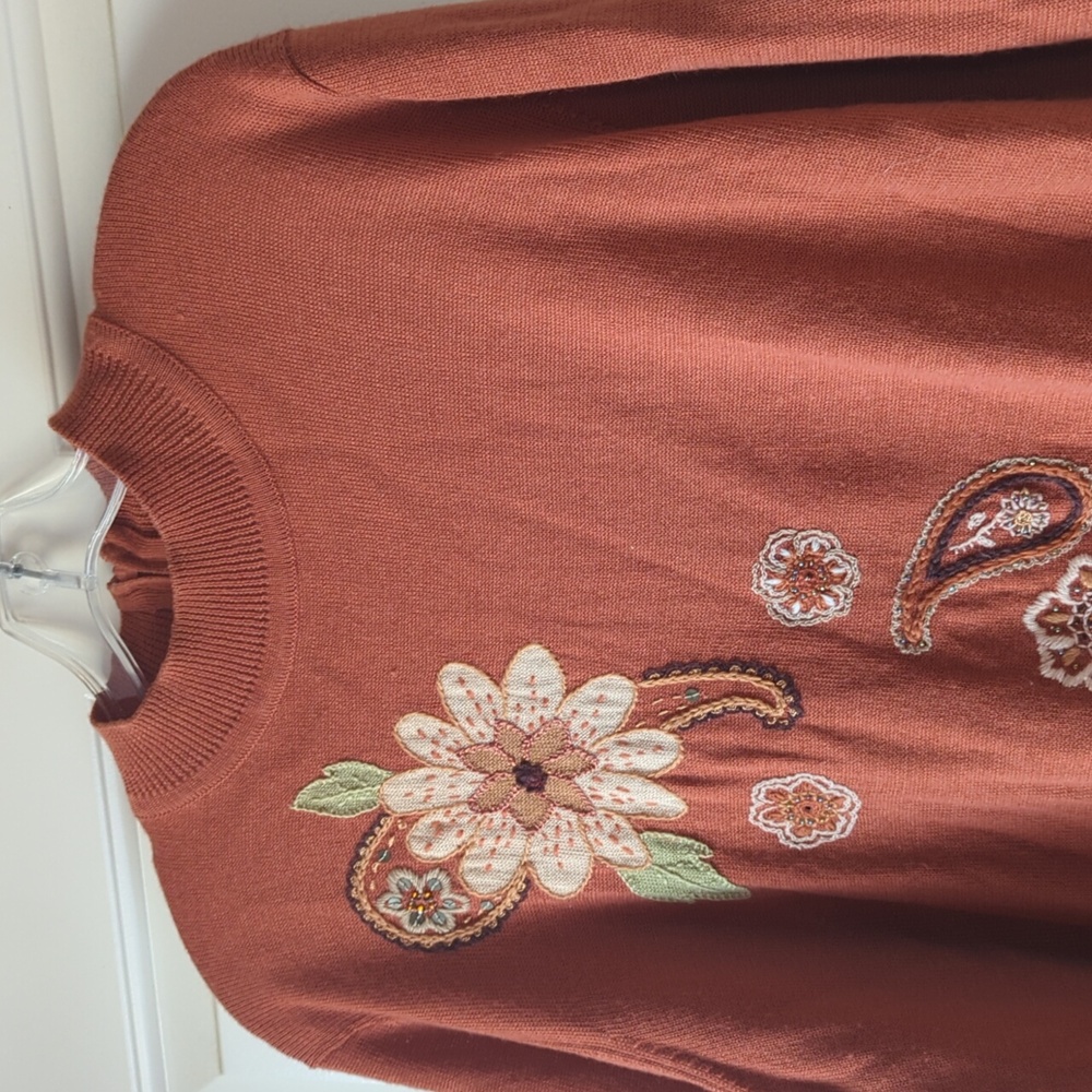 Rust Orange Sweater With Embroidery - Picture 2 of 8